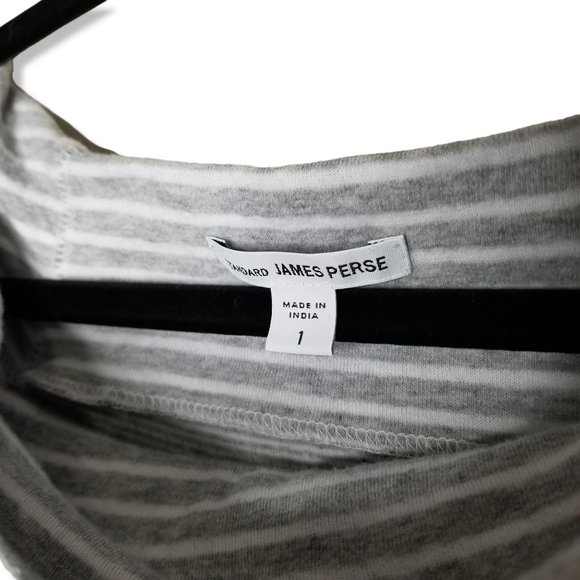 Standard James Perse Size 1 Small Grey White Striped Cowl Neck Sweater Top - Picture 4 of 7